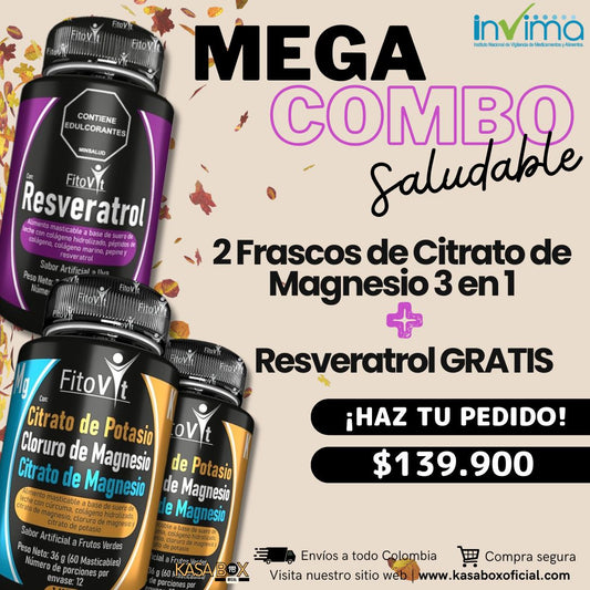 2 FRASCOS DE CITRATO DE MAGNESIO 3 EN 1 + RESVERATROL