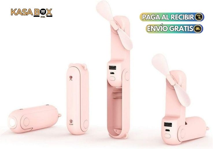 VENTILADOR DE BOLSILLO RECARGABLE CON POWER BANK + LINTERNA💫