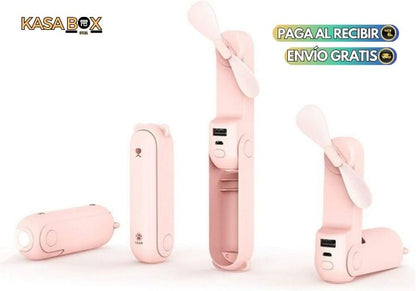 VENTILADOR DE BOLSILLO RECARGABLE CON POWER BANK + LINTERNA💫