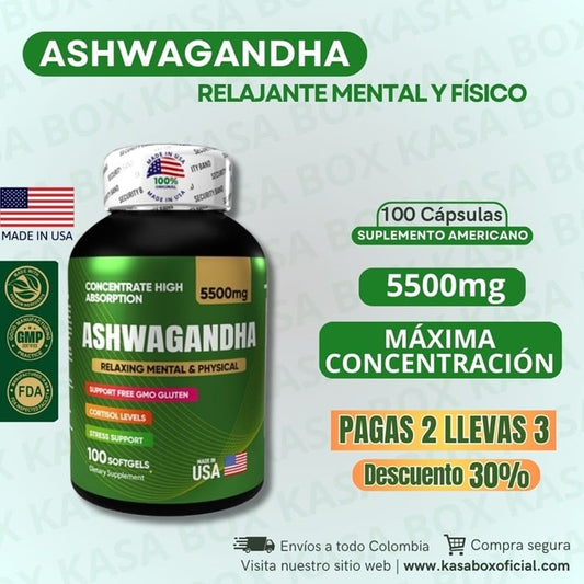 ASHWAGANDHA AMERICANO | ALTA CONCENTRACIÓN | 5500 mg | 100 Cápsulas