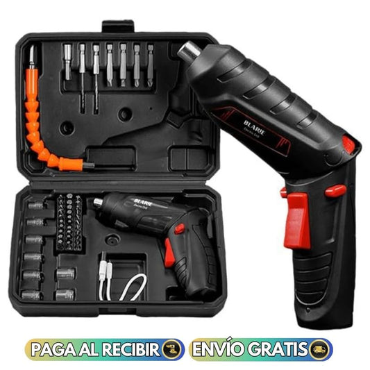 KIT DESTORNILLADOR ELÉCTRICO INALÁMBRICO RECARGABLE + CAJA CON 47 ACCESORIOS