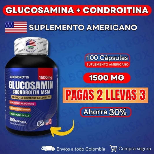 GLUCOSAMINA + CONDROITINA ULTRA FUERTE | Frasco x 100 Cápsulas | 1.500 mg