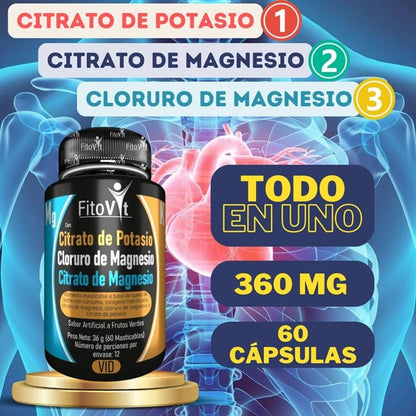 CITRATO DE POTASIO + CITRATO DE MAGNESIO + CLORURO DE MAGNESIO | 60 CÁPSULAS | 360 mg